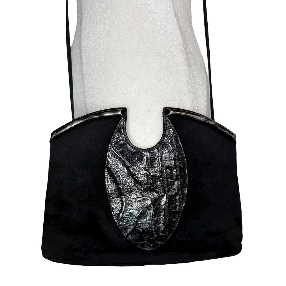 Vintage 1980's‎ Sidonie Larizzi Paris Suede Croc Embossed Avant Garde Bag RARE